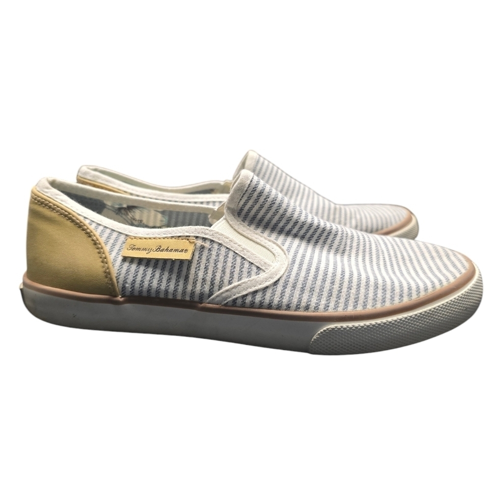 Tommy Bahama Canvas Slip On Shoes Sneaker Casual Blue White Stripe Women’s 8